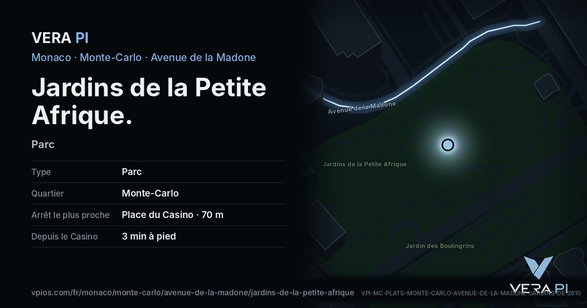 La carte VERA PI de Jardins de la Petite Afrique