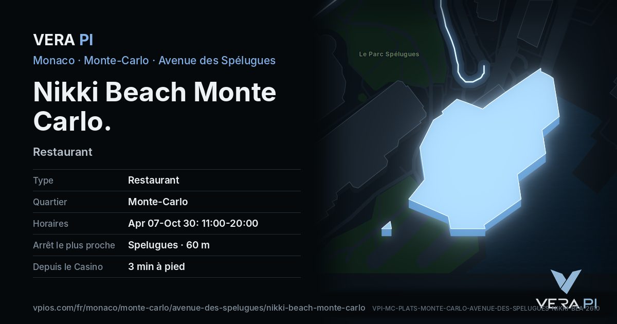 La carte VERA PI de Nikki Beach Monte Carlo