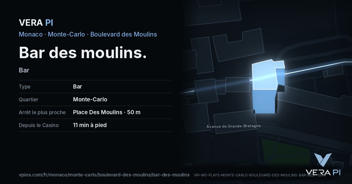 La carte VERA PI de Bar des moulins