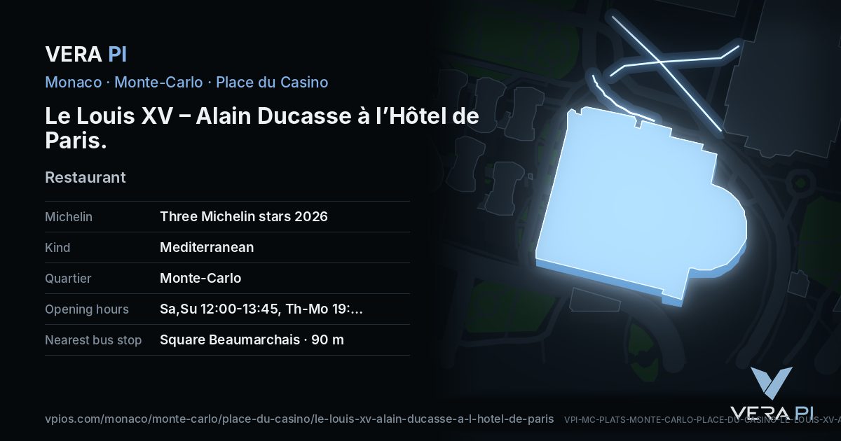 The VERA PI card for Le Louis XV – Alain Ducasse à l’Hôtel de Paris