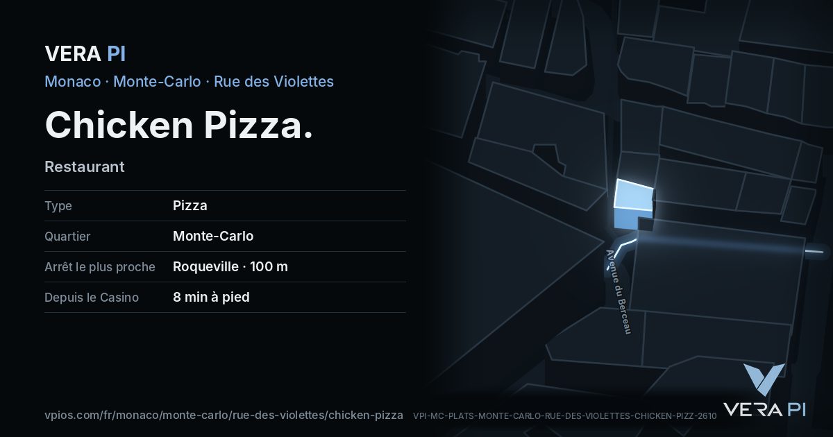 La carte VERA PI de Chicken Pizza