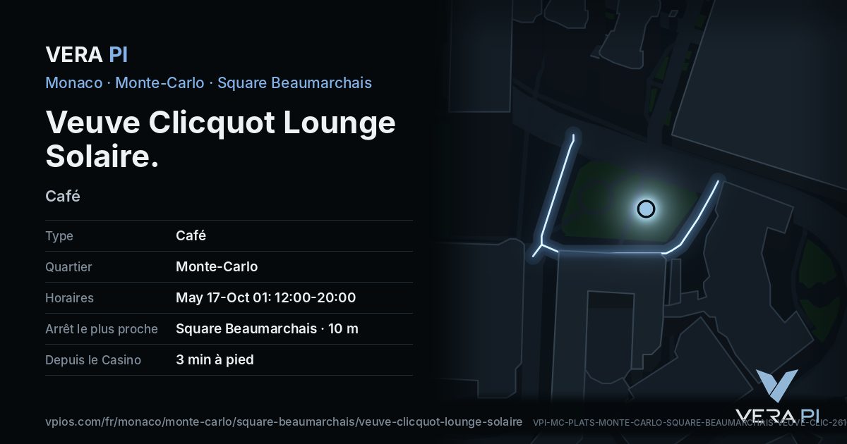 La carte VERA PI de Veuve Clicquot Lounge Solaire