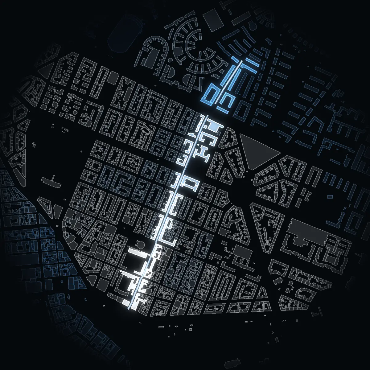Artillerigatan at night