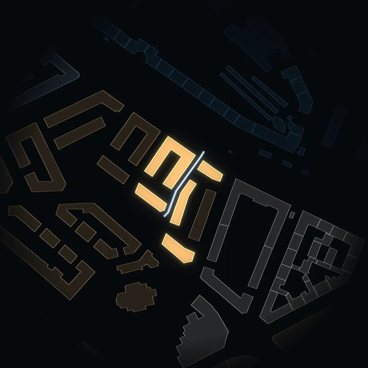 Baldersgatan at night, its buildings drawn from the city's 3D model