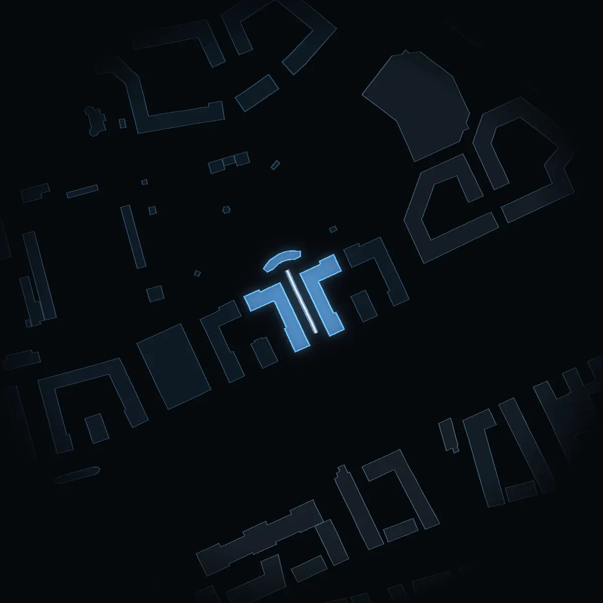 Mjärdgränd at night, its buildings drawn from the city's 3D model