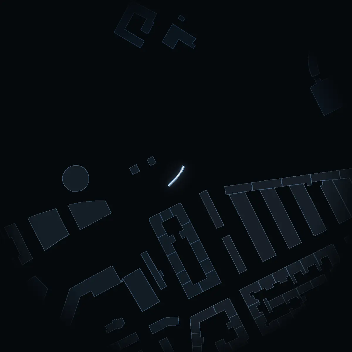 Norra Länken at night, its buildings drawn from the city's 3D model